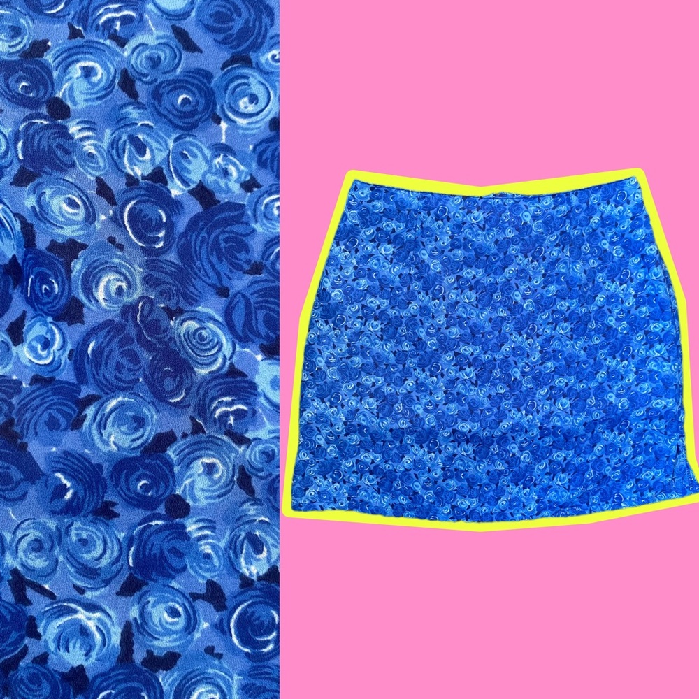 90s California Concepts Mini Blue Rose Print Skirt